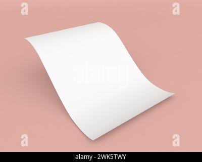 Un foglio di carta A4 curva su sfondo arancione. illustrazione di rendering 3d. Foto Stock