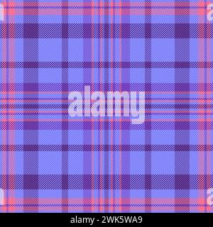 Motivo a quadri in tessuto grafico, motivo tartan a scacchi. Tessuto a spina di pesce vettoriale senza cuciture di colore blu e viola. Illustrazione Vettoriale