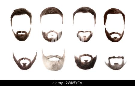 Set di eleganti acconciature da uomo isolate sul bianco Foto Stock