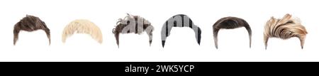 Collezione di eleganti acconciature da uomo isolate sul bianco Foto Stock