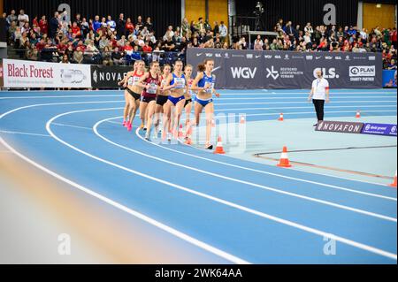 Lipsia, Germania. 18 febbraio 2024. Lipsia, Germania, 18 febbraio 2024: Finale oltre i 1500 metri durante i Campionati tedeschi di atletica indoor 2024 nella quarterback Immobilien Arena di Lipsia (Sven Beyrich/SPP) crediti: SPP Sport Press Photo. /Alamy Live News Foto Stock