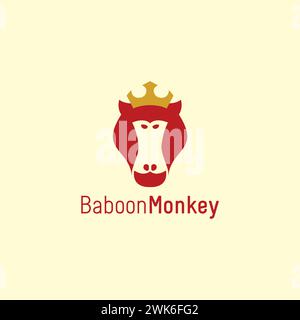 Logo Baboon Monkey Crown. Icona scimmia Illustrazione Vettoriale