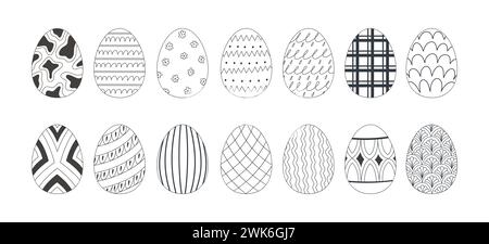 Le uova di Pasqua preparano il doodle. Buona pasqua illustrazione vettoriale disegnata a mano. Diversi disegni e modelli di uova da festa. Illustrazione Vettoriale
