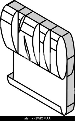 illustrazione vettoriale con icona isometrica in rotoli di lana minerale metallizzata Illustrazione Vettoriale