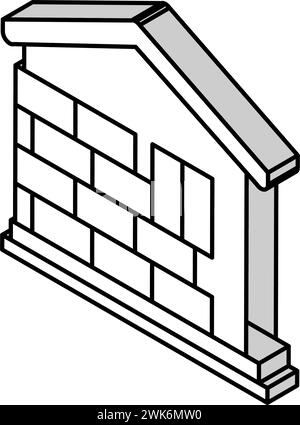 illustrazione vettoriale dell'icona isometrica dell'isolamento della parete all'esterno della lana minerale Illustrazione Vettoriale