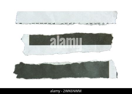 Set di giornali lunghi rettangolari in bianco e nero su sfondo bianco con percorso di ritaglio Foto Stock
