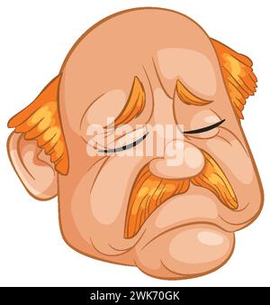 Illustrazione vettoriale di un triste volto di cartoni animati anziani. Illustrazione Vettoriale