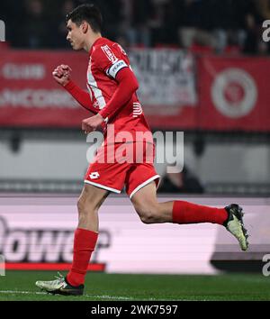 Monza. 18 febbraio 2024. Matteo Pessina di Monza celebra il suo gol durante la partita di calcio del 25° turno tra Monza e Milan alla serie A 2023/24 di Monza, in Italia, 18 febbraio 2024. Crediti: Augusto Casasoli/Xinhua/Alamy Live News Foto Stock