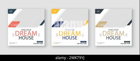 Modello banner post social media per la vendita di case immobiliari Illustrazione Vettoriale