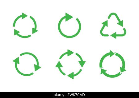 Set di segnali per il riciclaggio. simboli verdi icona isolata su sfondo bianco Illustrazione Vettoriale