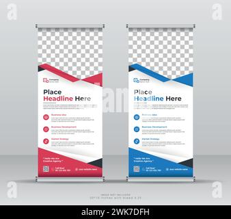 Modello di design per banner roll-up colorati per aziende e aziende banner X vettoriale, sfondo del layout Illustrazione Vettoriale