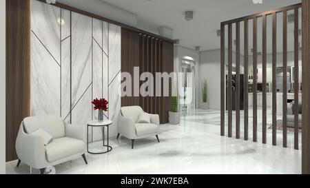 Lobby di lusso ed elegante dal design con pannelli a parete e decorazioni divisorie Foto Stock