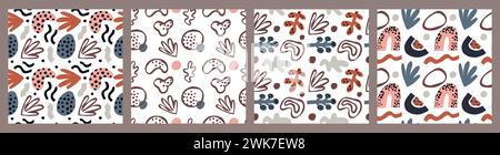 Forme astratte motivo senza cuciture. Forme creative e contemporanee. Scarabocchi alla moda. Stampa boho. Arte minimalista. Oggetti primitivi ripetuti. Scandinavo Illustrazione Vettoriale