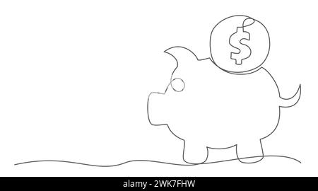 Salvadanaio con una linea isolata su sfondo bianco Illustrazione Vettoriale