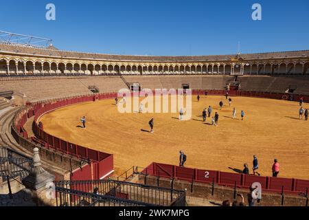 Siviglia, Andalusia, Spagna - 24 ottobre 2023: Plaza de Toros de Sevilla arena di corrida, Bullring Real Maestranza, punto di riferimento della città. Foto Stock