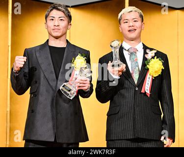 (L-R) Naoya Inoue, Tenshin Nasukawa Japan's Boxer of the Year Award 2023 al Tokyo Dome Hotel di Tokyo, Giappone, il 19 febbraio 2024. (Foto di Hiroaki finito Yamaguchi/AFLO) Foto Stock