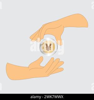 Trasferire uno yen, una moneta yuan da una mano all'altra Illustrazione Vettoriale