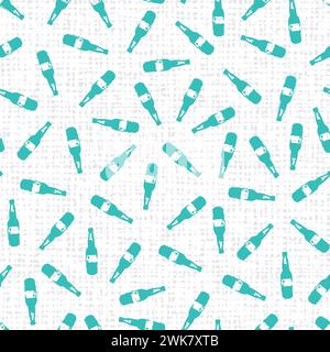 Bottiglie di birra sparse vettoriali pattern a ripetizione monocromatico senza cuciture con sfondo bianco su tela. Adatto per tessuti e carta da parati. Illustrazione Vettoriale