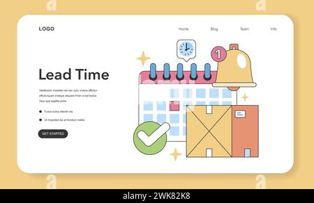 Concetto di lead time. Monitoraggio efficiente della pianificazione con calendario e consegna puntuale dei pacchi. Gestione semplificata della supply chain. Illustrazione vettoriale piatta. Illustrazione Vettoriale