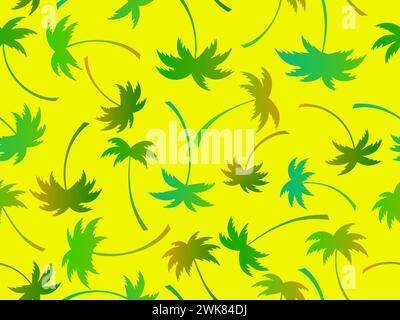 Silhouette Palm Tree motivo senza cuciture. Palme colorate e sfumate. Estate, carta da parati con motivi tropicali. Design per la stampa di t-shirt, Ban Illustrazione Vettoriale