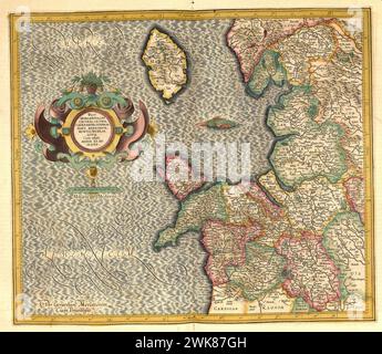 Atlas, mappa dal 1623, Inghilterra occidentale, Isola di Man, riproduzione restaurata digitalmente da un'incisione di Gerhard Mercator, nato come Gheert Cremer, 5 marzo 1512 - 2 dicembre 1594, geografo e cartografo / Landkarte aus dem Jahre 1623, Westen von England, Insel Man, Digital restaurierte Reproduktion von einem Kupferstich von Gerhard Mercator, geboren als Gheert Cremer, 5. März 1512 - 2. Dezember 1594, Geograph und Kartographf Foto Stock