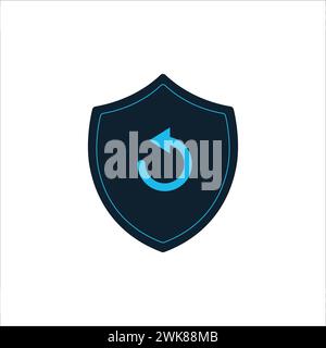 Icona del sistema di protezione degli aggiornamenti di backup, aggiornamento di app Protect o antivirus o dati, schermatura con rotazione delle frecce. Illustrazione vettoriale del materiale isolata su bianco Illustrazione Vettoriale