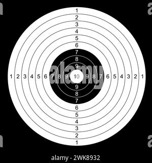Modello di destinazione rotondo in carta bianca con numeri di intervallo di ripresa. Bersaglio pulito del cerchio vettoriale per esercitarsi. Illustrazione Vettoriale
