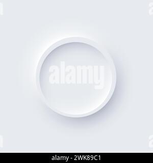 Interfaccia utente Neumorfismo, pulsante circolare anello bianco con illustrazione del vettore ombra. Pulsante software minimale skeuomorfico 3d astratto, elemento di design digitale di Illustrazione Vettoriale