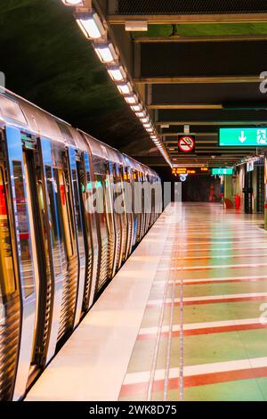 La metropolitana, la metropolitana, la linea metropolitana di Stoccolma, Kungstradgarden fermano sulla linea blu, con le sue famose opere d'arte colorate e statue. Foto Stock