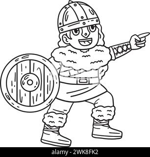 Viking Navigating Isolated Coloring Page for Kids Illustrazione Vettoriale