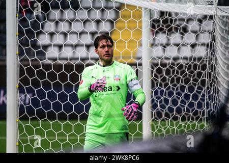 Gothenburg, Svezia. 18 febbraio 2024. Portiere Kalle Joelsson (1) dell'Helsingborg visto durante la partita di Svenska Cup tra Halmstads BK e Helsingborg alla Bravida Arena di Gothenburg. (Credito fotografico: Gonzales Photo - Amanda Persson). Foto Stock