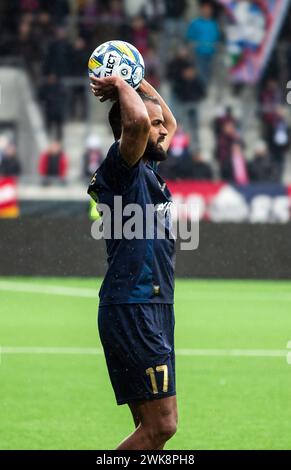 Gothenburg, Svezia. 18 febbraio 2024. Philemon Ofosu-Ayeh (17) di Halmstad BK visto durante la partita di Svenska Cup tra Halmstads BK e Helsingborg alla Bravida Arena di Gothenburg. (Photo Credit: Gonzales Photo/Alamy Live News Foto Stock