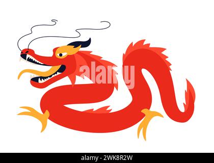 Drago cinese rosso - immagine singola isolata in stile moderno e piatto Illustrazione Vettoriale