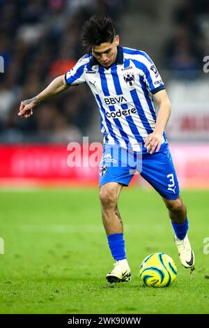 Monterrey, Messico. 18 febbraio 2024. LIGA BBVA MX Clausura 7° round match tra Monterrey Rayados e Toluca al EstÃ¡dio BBVA. #3 centrocampista dei Rayados Gerardo Arteaga.credito obbligatorio: Toby Tande/PXImages (immagine di credito: © Torbjorn Tande/PX Imagens via ZUMA Press Wire) SOLO PER USO EDITORIALE! Non per USO commerciale! Foto Stock