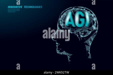 Simboli di lettere poly a basso contenuto di intelligenza generale artificiale. Icona AGI in stile minimalista. Man Head tecnologia di apprendimento automatico intelligenza artificiale illus vettoriale cerebrale Illustrazione Vettoriale