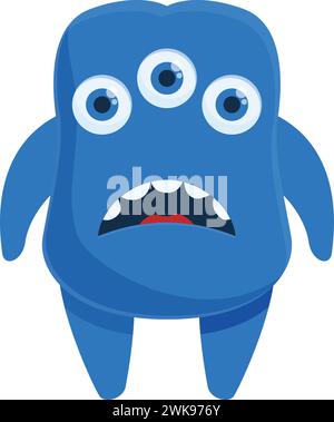 Vettore cartoni animati con icona di un mostro alieno blu. Piccolo gremlin. Bambino pazzo felice Illustrazione Vettoriale