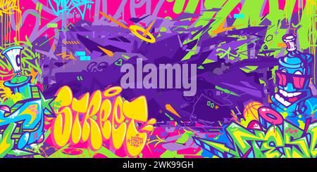Trendy Abstract Colorful Urban Hip-Hop Graffiti Street Art Style sfondo vettoriale Illustrazione Vettoriale