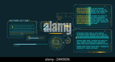 Interfaccia del programma di decrittografia dati con finestra di autorizzazione. Illustrazione Vettoriale
