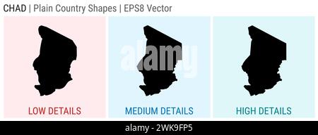 Ciad - forma semplice di campagna. Mappe dettagliate bassa, media e alta del Ciad. Illustrazione del vettore EPS8. Illustrazione Vettoriale