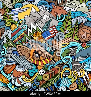 Cartoon doodles Alaska seamless pattern. Illustrazione Vettoriale