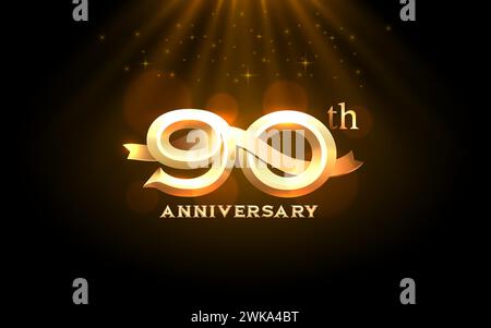 Anniversario 90esimo anno, celebrazione d'oro, evento di compleanno. Vettore Illustrazione Vettoriale