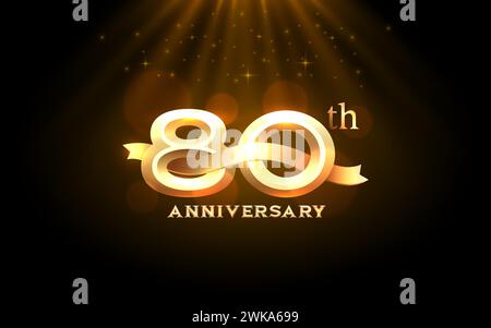 Anniversario 80esimo anno, celebrazione d'oro, evento di compleanno. Vettore Illustrazione Vettoriale