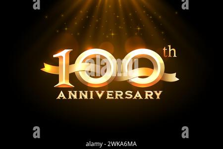 Anniversario 100esimo anno, celebrazione d'oro, evento di compleanno. Vettore Illustrazione Vettoriale