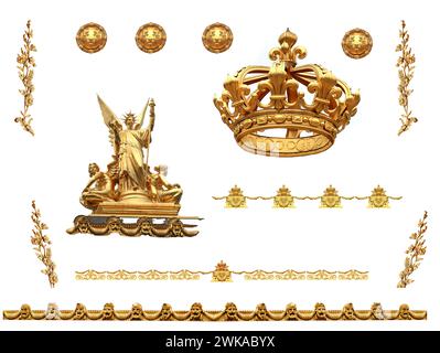 Dettagli dorati isolati della recinzione del Palazzo di Versailles. Francia Foto Stock