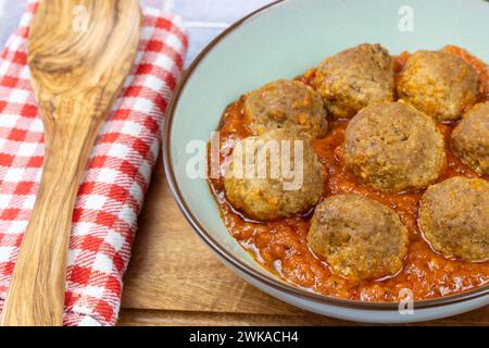 polpette in salsa di pomodoro, primo piano Foto Stock