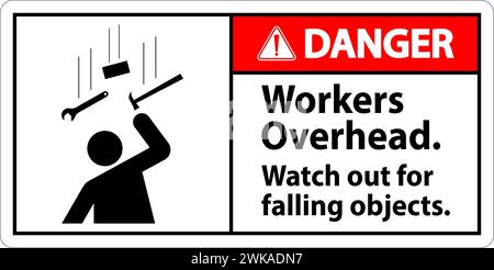 Cartello pericolo caduta detriti, lavoratori in caduta di oggetti Illustrazione Vettoriale