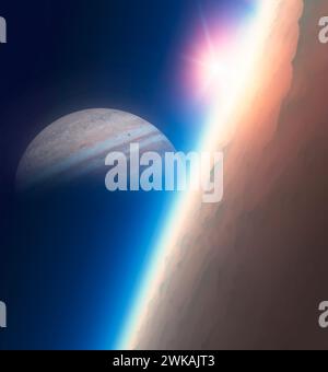 Vista del pianeta Giove. Giove visto da una delle sue lune. Sistema solare. rendering 3d. L'elemento di questa immagine è fornito dalla NASA Foto Stock
