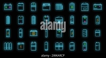 Icone della batteria di ricarica Imposta vettore profilo. Caricabatterie di corrente. Batteria alcalina Illustrazione Vettoriale