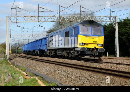 Carri per il traino di locomotive diesel-elettriche classe 60 nello Staffordshire, Inghilterra, Regno Unito. Foto Stock