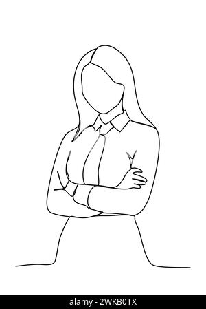 Donna con un costume da lavoro, una linea che disegna un'illustrazione vettoriale. Illustrazione Vettoriale